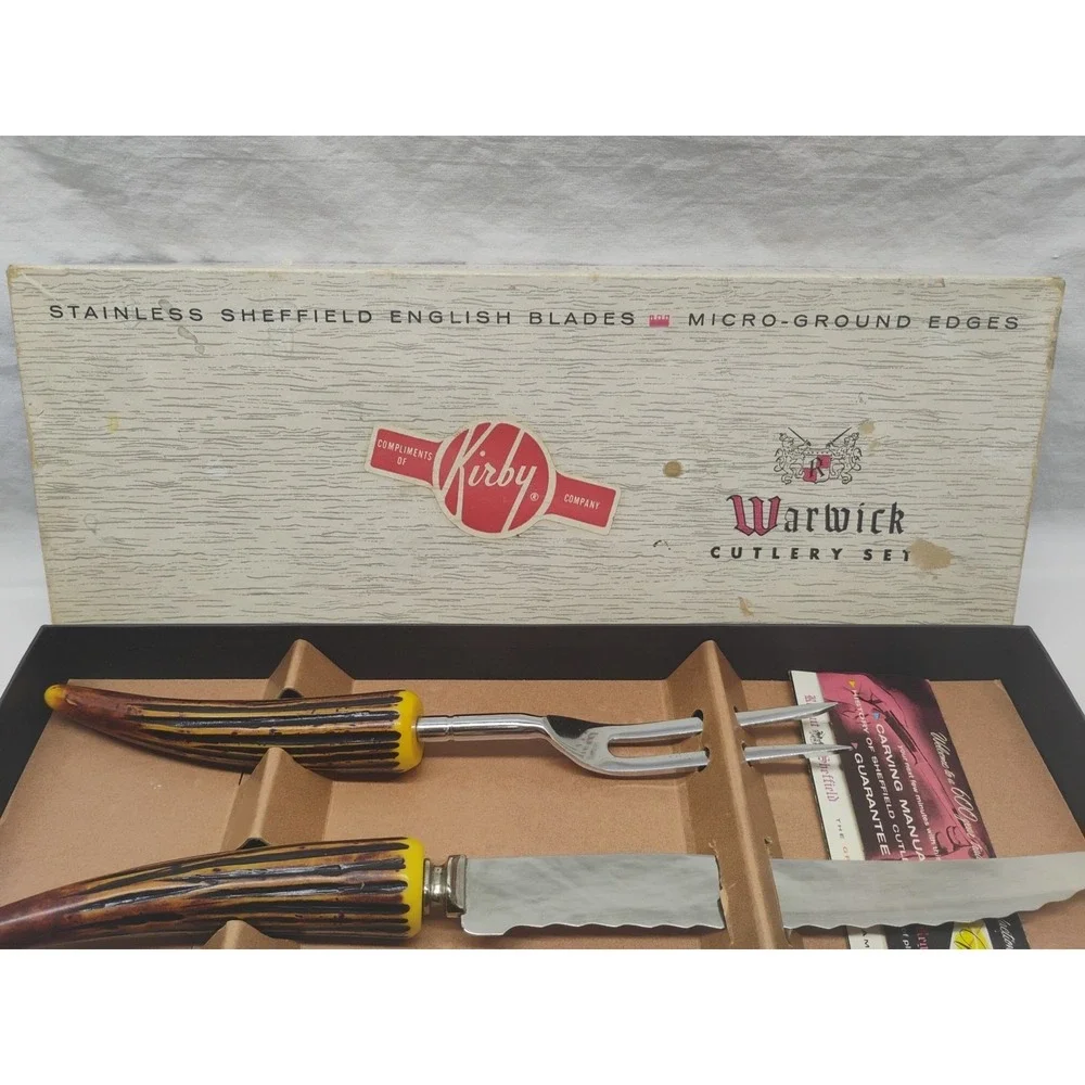 Vtg Regent Sheffield Warwick Cutlery Set Carving Knife & Fork Kirby Company Gift